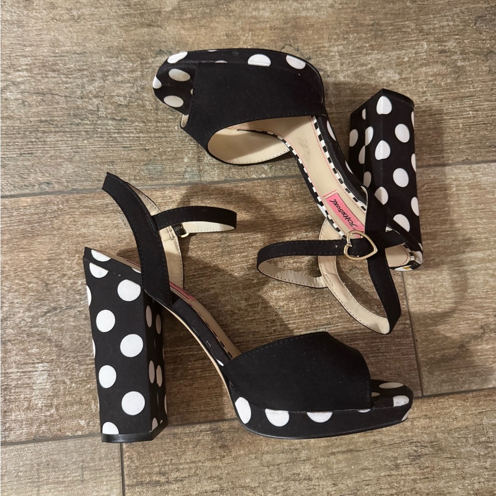 Betsey Johnson Black and White Polka Dot Platform Heels